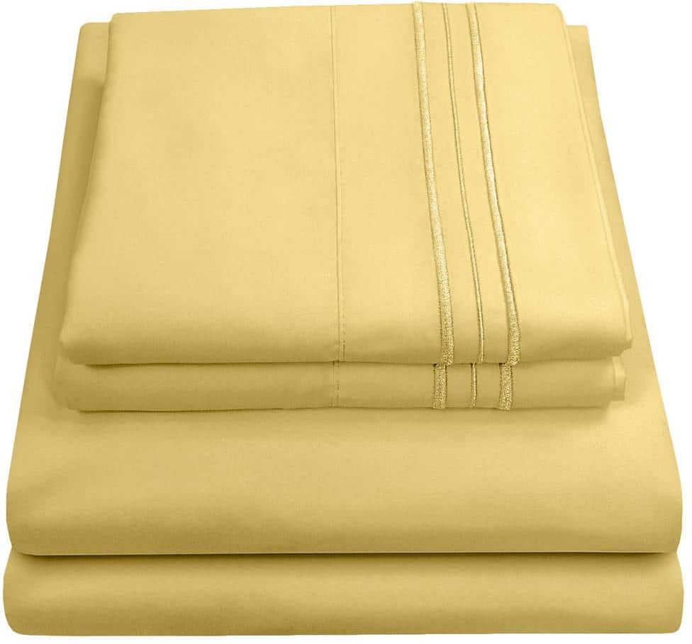 Sweet Home Collection 1800 Series 4-Piece Yellow Solid Color Microfiber RV Short Queen Sheet Set