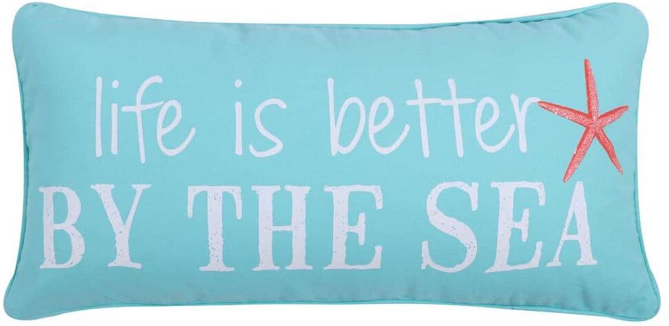 LEVTEX HOME Teal and White Life Is Better by The Sea Starfish Print Coastal 12 in. x 24 in. Throw Pillow