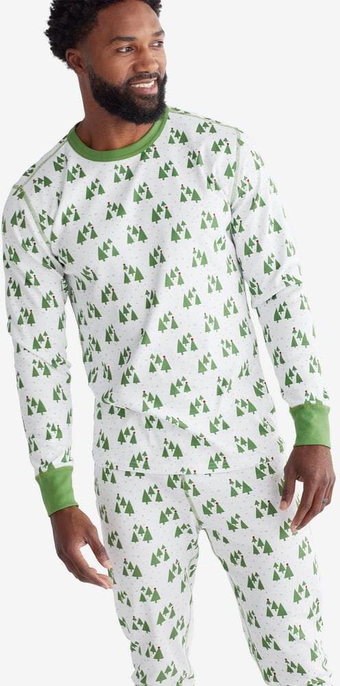 The Company Store Company Cotton Organic Family Snug Fit Pines Men's Medium White/Green Long-Sleeve Set