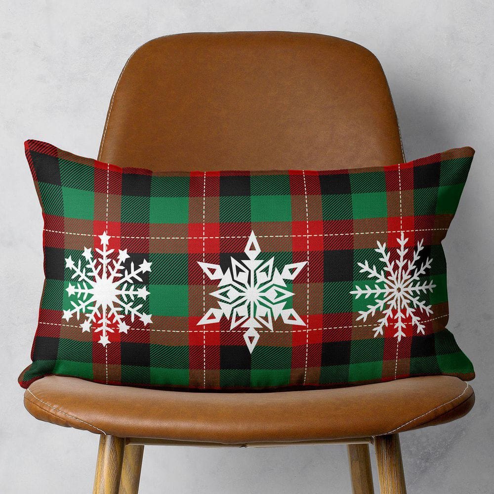 MIKE & Co. NEW YORK Christmas Snowflakes Decorative Single Throw Pillow 12 in. x 20 in. Red and Green Lumbar for Couch, Bedding