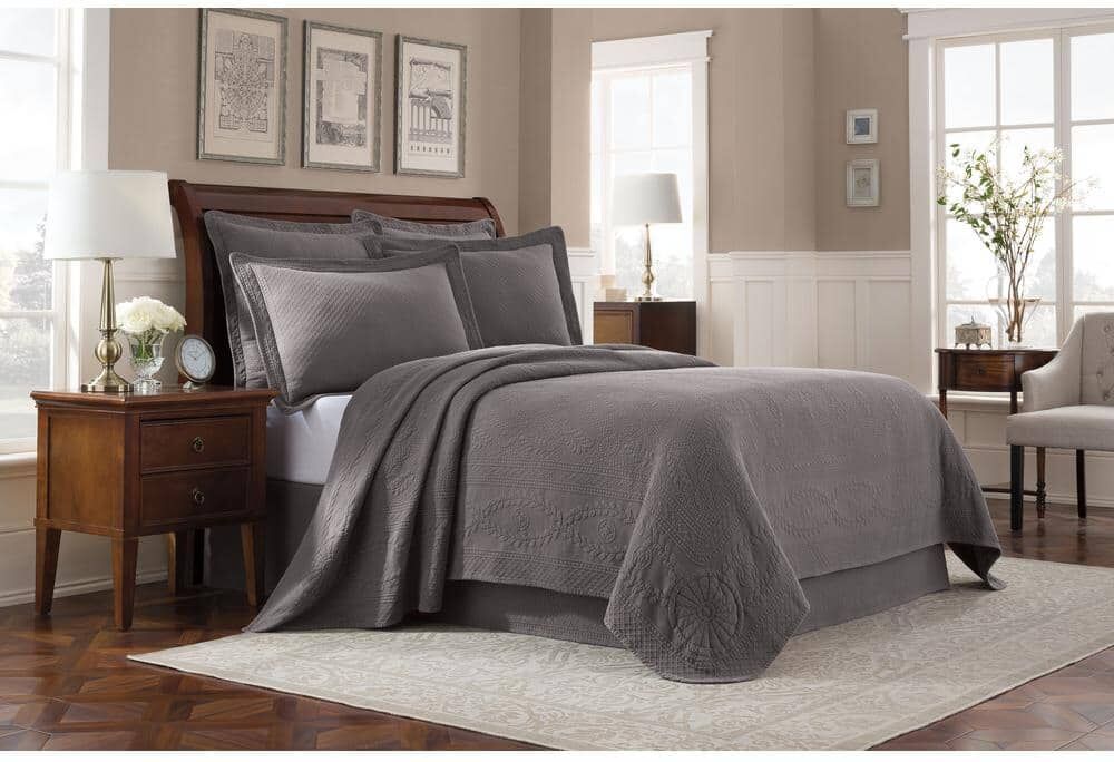 Royal Heritage Home Williamsburg Abby Grey Solid Queen Coverlet