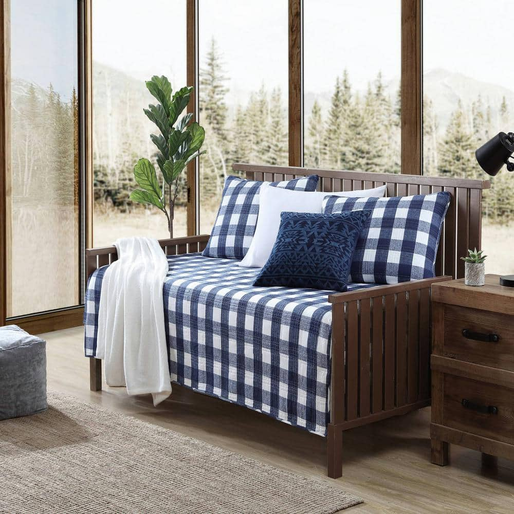 Eddie Bauer Lakehouse Plaid 4-Piece Blue Cotton Bonus Daybed Set