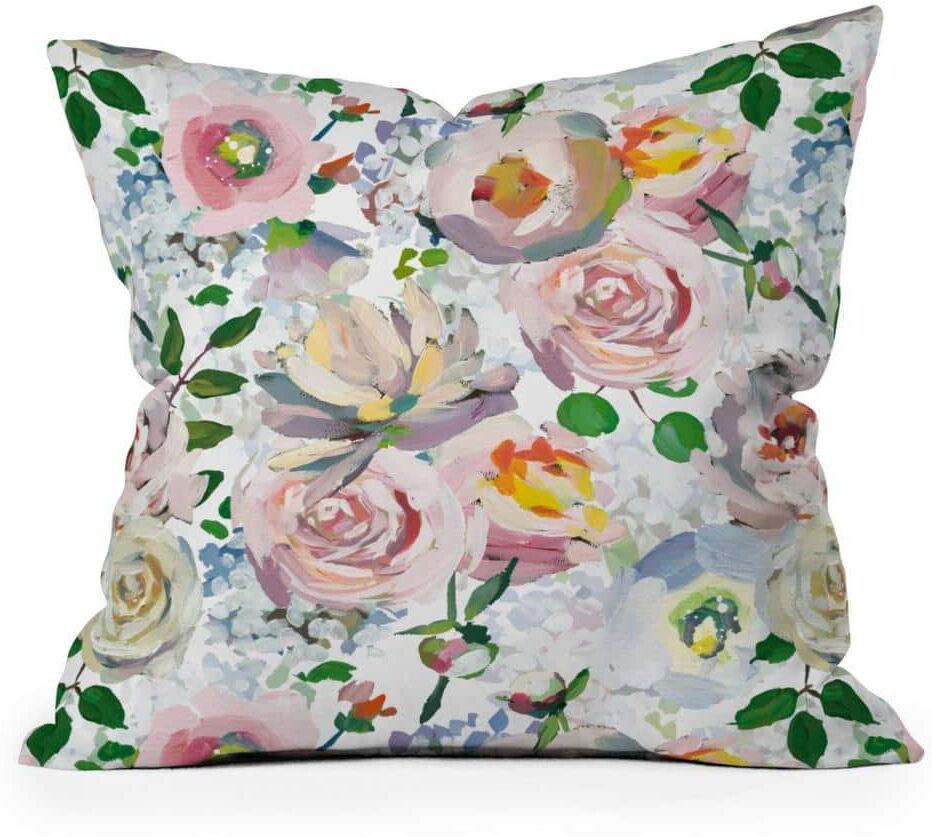 DenyDesigns. Multi Color UtArt Hand Drawn Vintage Spring Claude Monet Botanical Flower Garden 18 in. x 18 in. Throw Pillow