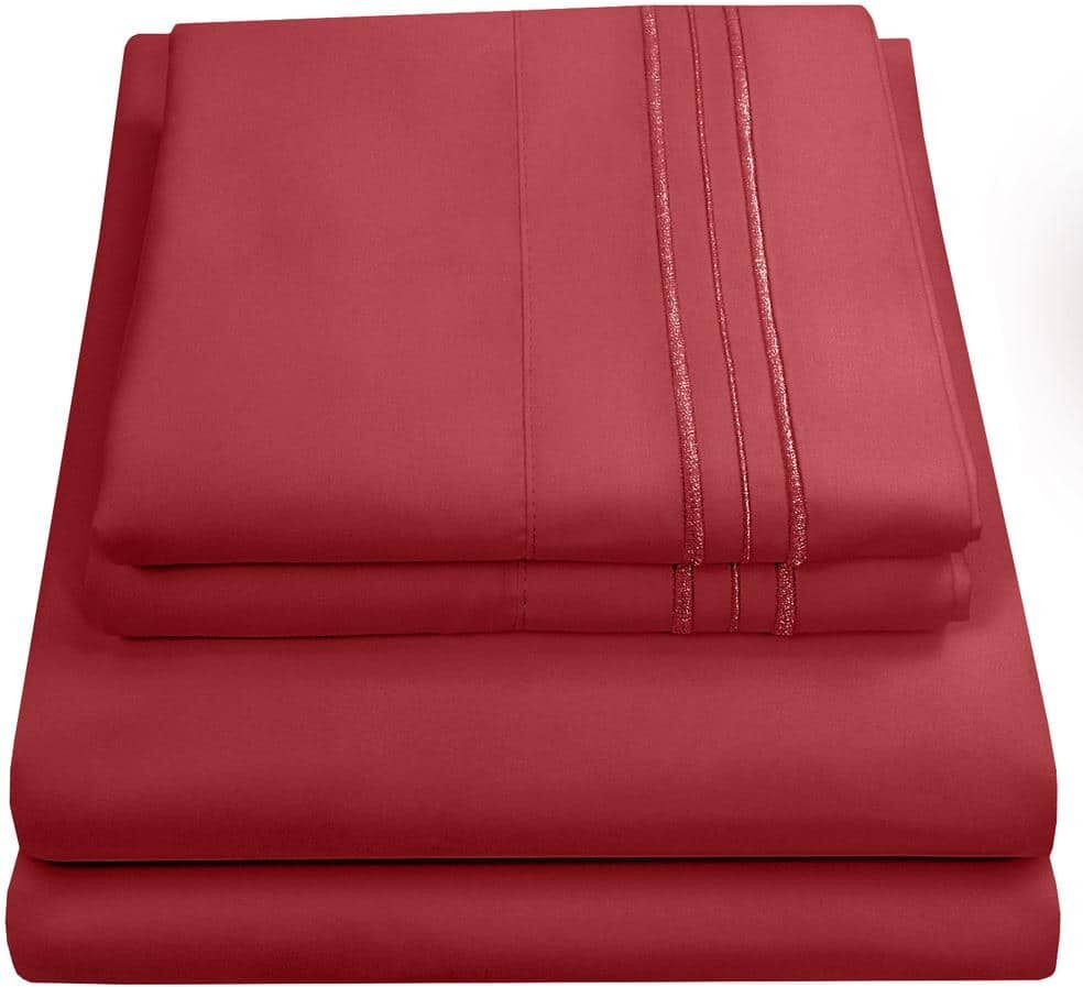 Sweet Home Collection 1800 Series 4-Piece Burgundy Solid Color Microfiber RV Short Queen Sheet Set