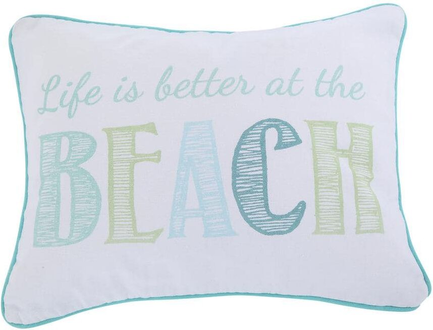 LEVTEX HOME Del Ray Teal "Life is Better at The Beach" Canvas Print Coastal 14 in. x 18 in. Throw Pillow