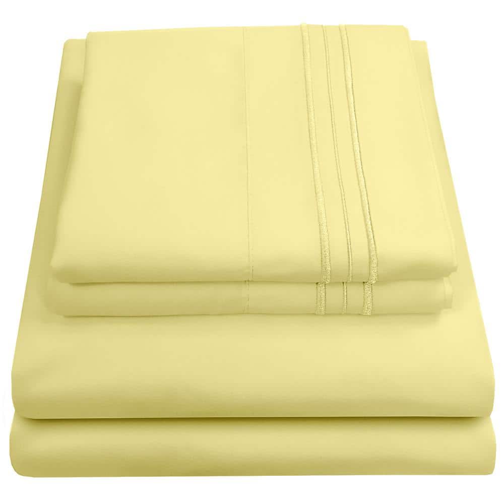 Sweet Home Collection 1800 Series 4-Piece Yellow Solid Color Microfiber RV Short Queen Sheet Set