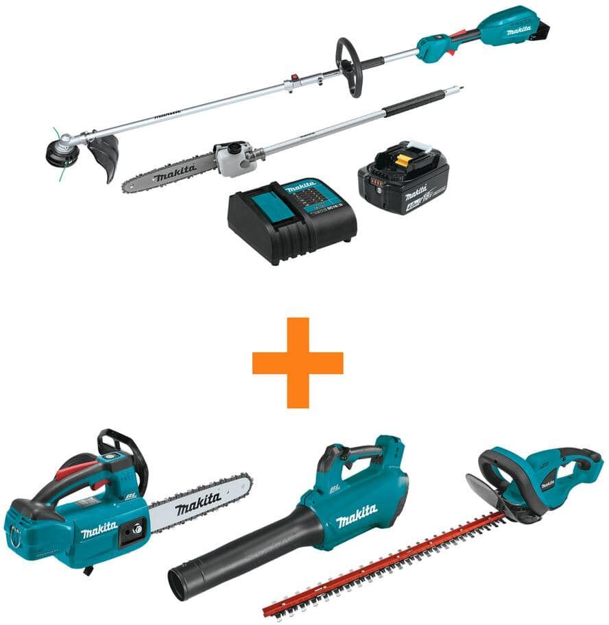 Makita LXT 18V Cordless Power Head Kit(4.0Ah)w/String Trimmer and Pole Saw w/Bonus Leaf Blower,Hedge Trim,Chain Saw(Tools-Only)