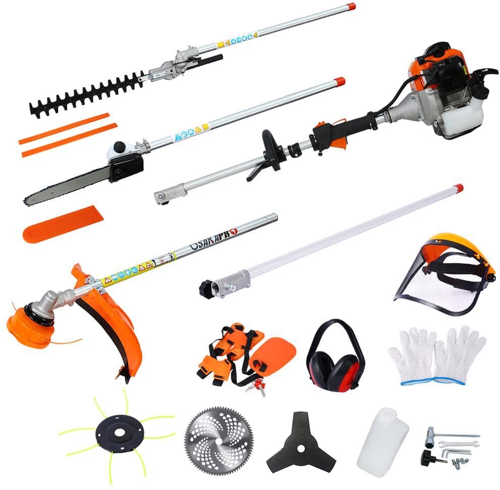 10-Piece 33CC 2-Cycle Garden Tool Set with Gas Pole Saw, Hedge Trimmer, Grass Trimmer, Brush Cutter EPA Compliant