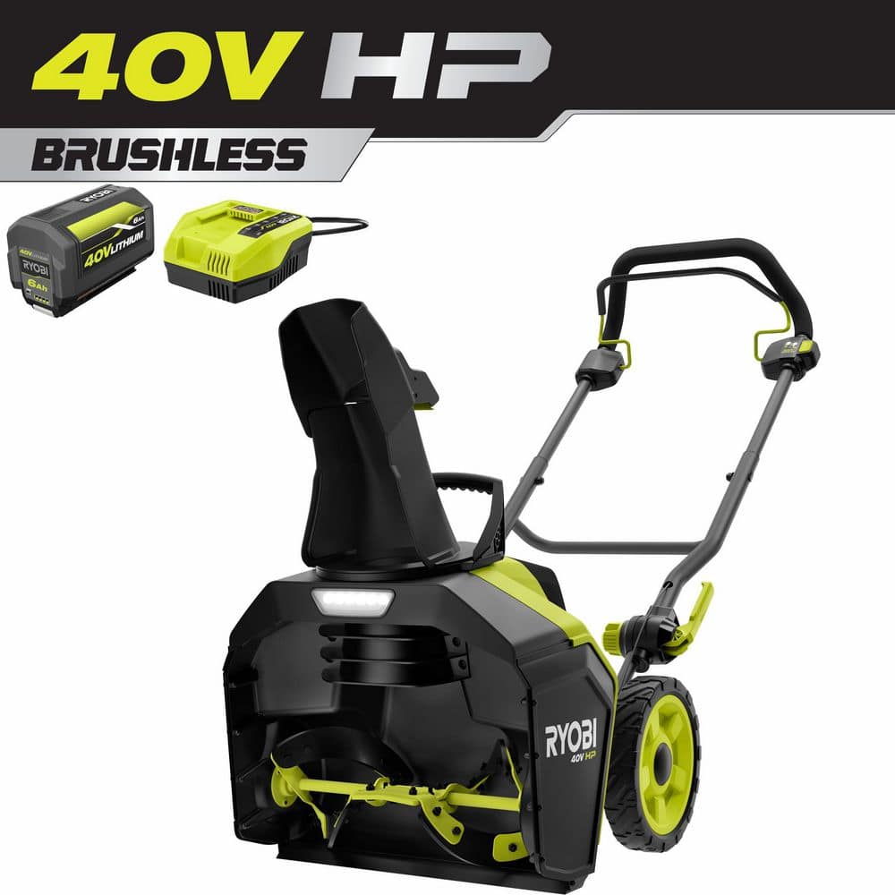 RYOBI 40V HP Brushless 18 in. Single-Stage Cordless Electric Snow Blower with 6.0 Ah Battery and Charger