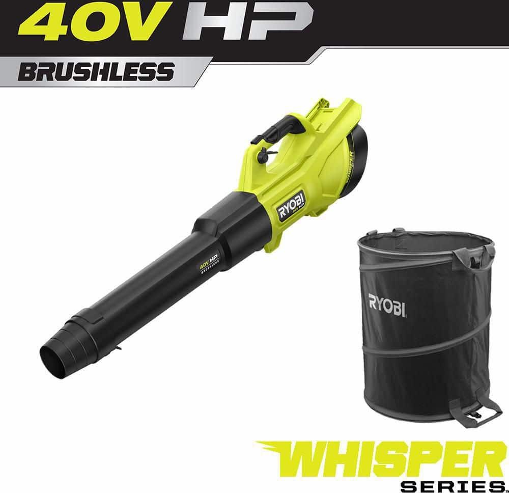 RYOBI 40V HP Brushless Whisper Series 155 MPH 600 CFM Cordless Battery Leaf Blower with Lawn and Leaf Bag (Tool Only)