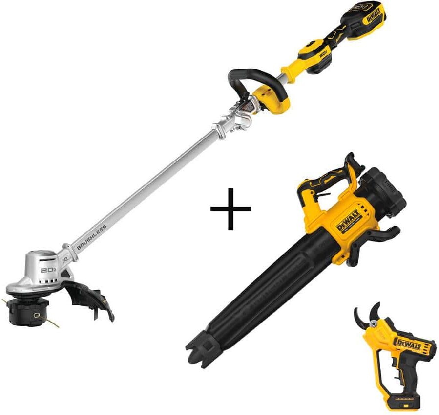 DeWalt 20V MAX Brushless Cordless Battery Powered String Trimmer Kit, Cordless Leaf Blower & Pruner (Tools Only)