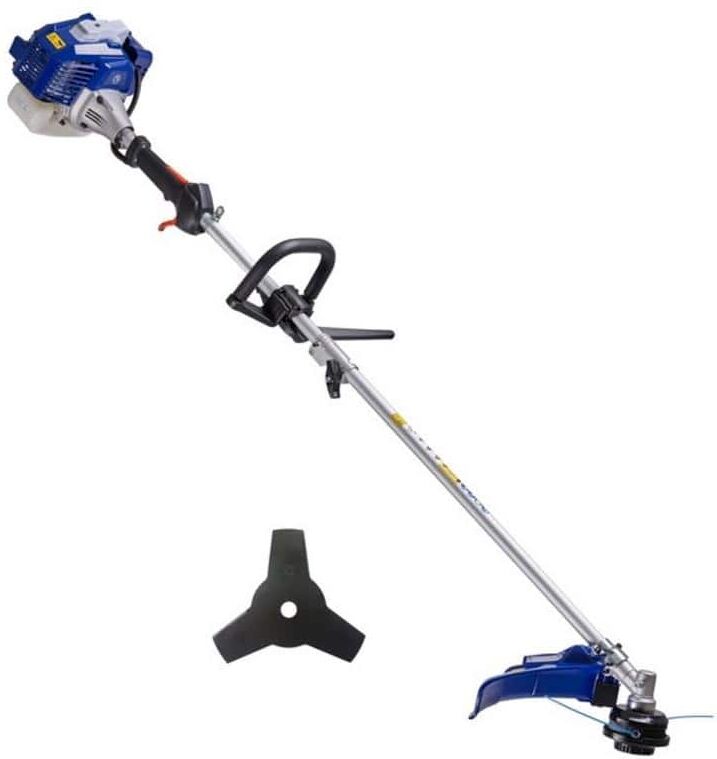 WILD BADGER POWER 26 cc 2-Stroke 2-in-1 Gas Full Crank Straight Shaft Grass Trimmer with Brush Cutter Blade and Bonus Harness