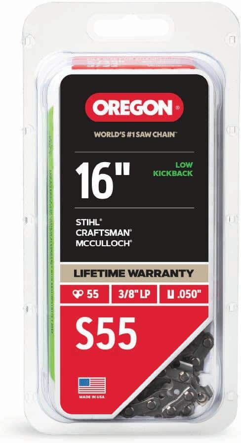 Oregon S55 Chainsaw Chain for 16 in. Bar, Fits McCulloch, Stihl, Craftsman, Wen, Poulan and more