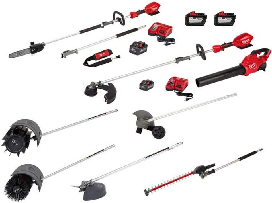 Milwaukee M18 18V Cordless Electric String Trimmer/Blower (4) QUIK-LOK Attachments/(4) Battery/(2) Charger Combo Kit (8-Tool)