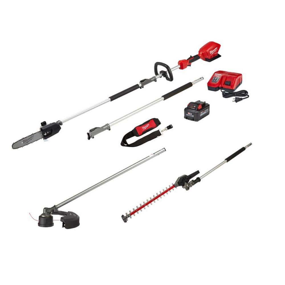 Milwaukee M18 FUEL 10 in. 18V Lithium-Ion Brushless Electric Cordless Pole Saw Kit with String Trimmer & Hedge Trimmer Attachments