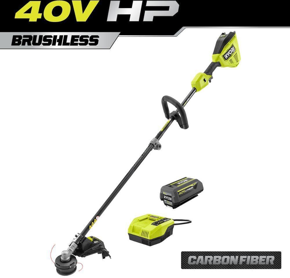 RYOBI 40V HP Brushless 16 in. Cordless Carbon Fiber Shaft Attachment Capable String Trimmer with 4.0 Ah Battery and Charger