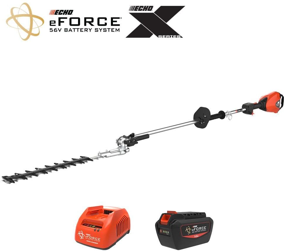 ECHO eEORCE 56-Volt X Series 21 in. Double-Sided Blade Articulating Shafted Hedge Trimmer 5.0Ah Battery and Rapid Charger