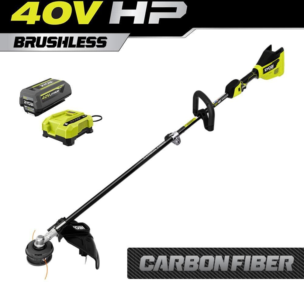 RYOBI 40V HP Brushless 15 in. Cordless Carbon Fiber Shaft Attachment Capable String Trimmer with 4.0 Ah Battery and Charger