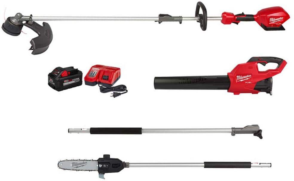 Milwaukee M18 FUEL 18V Lith-Ion Brushless Cordless Electric String Trimmer/Blower Combo Kit w/Pole, 3 ft. Extension (4-Tool)