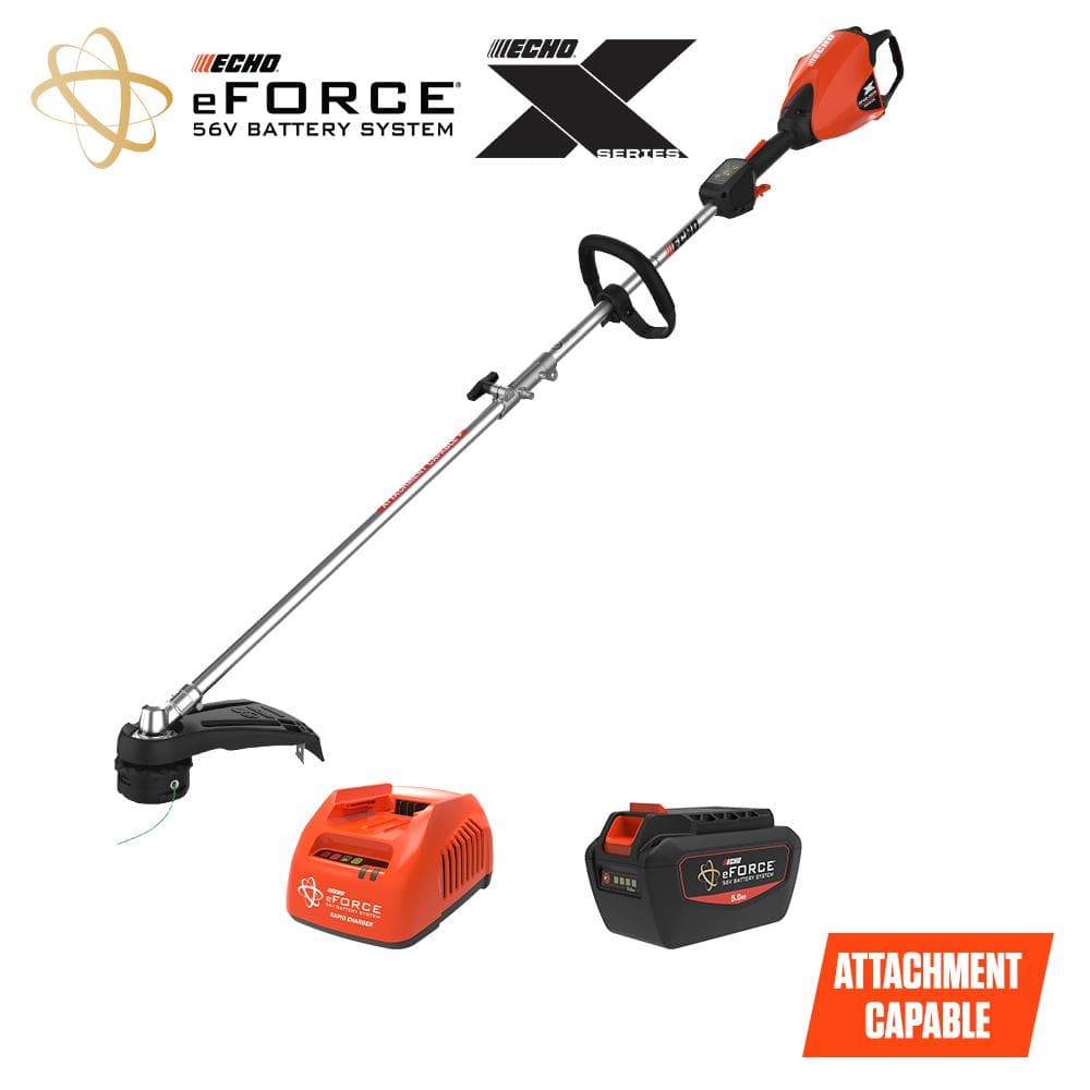 ECHO eFORCE 56V X Series Brushless Cordless Battery Pro Attachment Series String Trimmer with 5.0Ah Battery and Rapid Charger