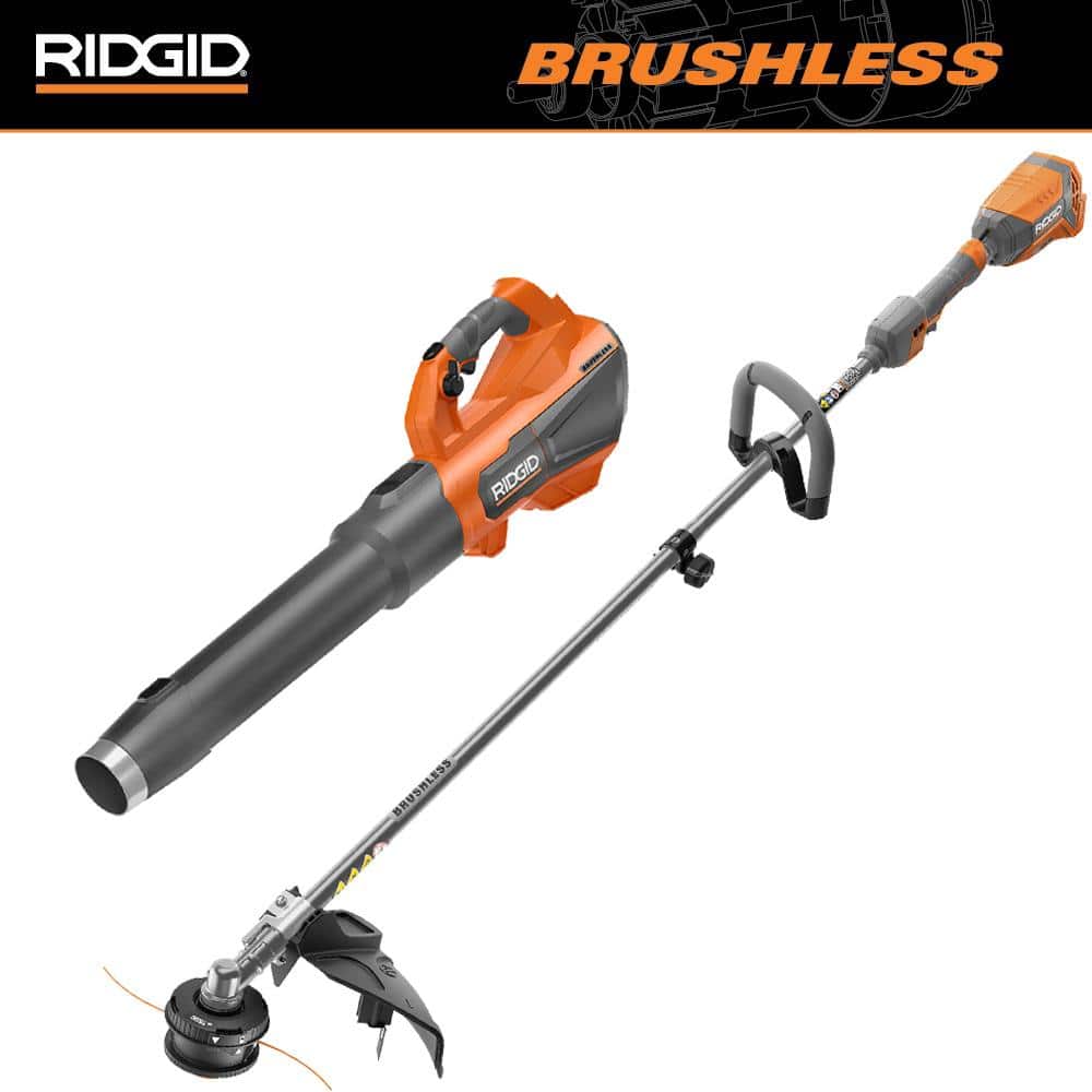 RIDGID 18V Brushless 14 in. Cordless String Trimmer and 130 MPH 510 CFM Cordless Battery Leaf Blower (Tool Only)