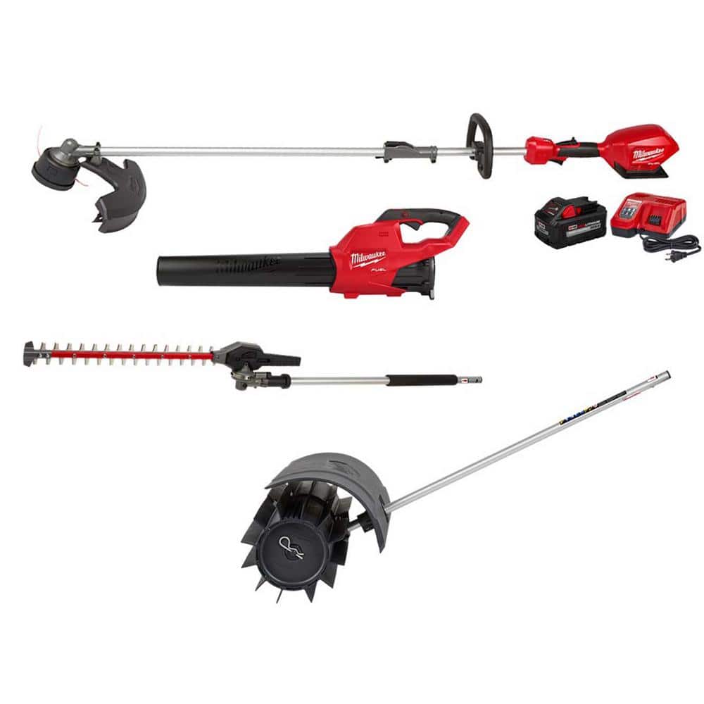 Milwaukee M18 FUEL 18V Lithium-Ion Brushless Cordless Electric String Trimmer/Blower Combo Kit w/Rubber Broom, Hedge (4-Tool)