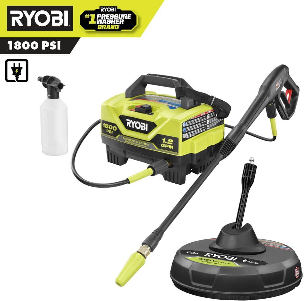 RYOBI 1800 PSI 1.2 GPM Cold Water Electric Pressure Washer with Surface Cleaner