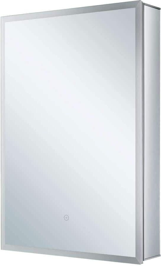 FINE FIXTURES 24 in. W x 30 in. H Silver Recessed/Surface Mount Medicine Cabinet with Mirror in Silver Right Hinge and LED Lighting