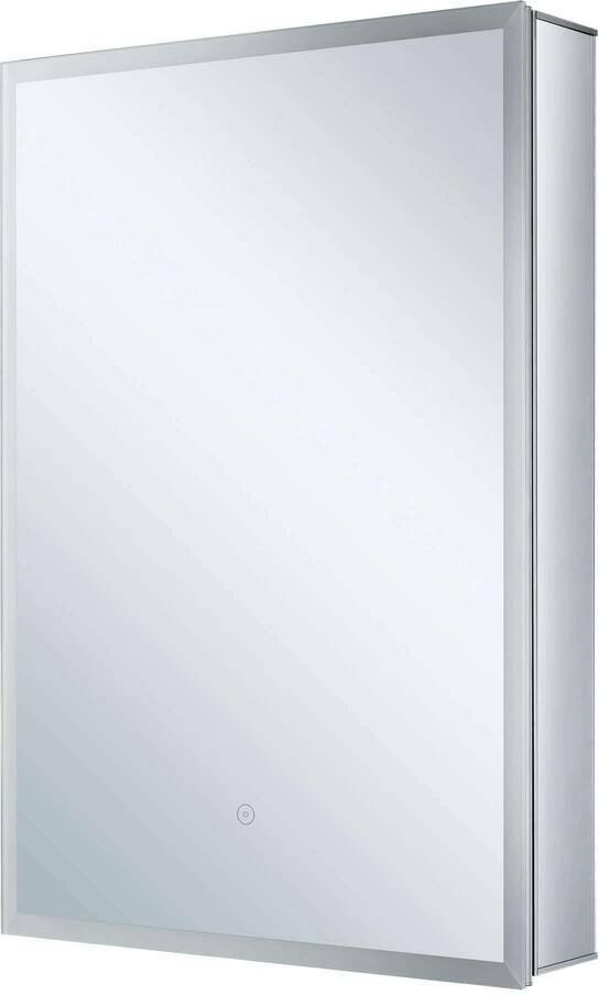 FINE FIXTURES 24 in. W x 36 in. H Silver Recessed/Surface Mount Medicine Cabinet with Mirror Right Hinge and LED Lighting