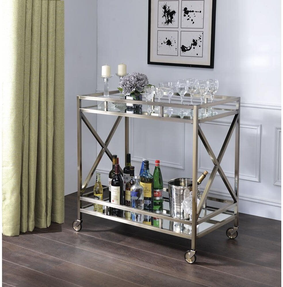 Kristensen Antique Gold Kitchen Serving Cart with Mirror Design (2-Tiered)