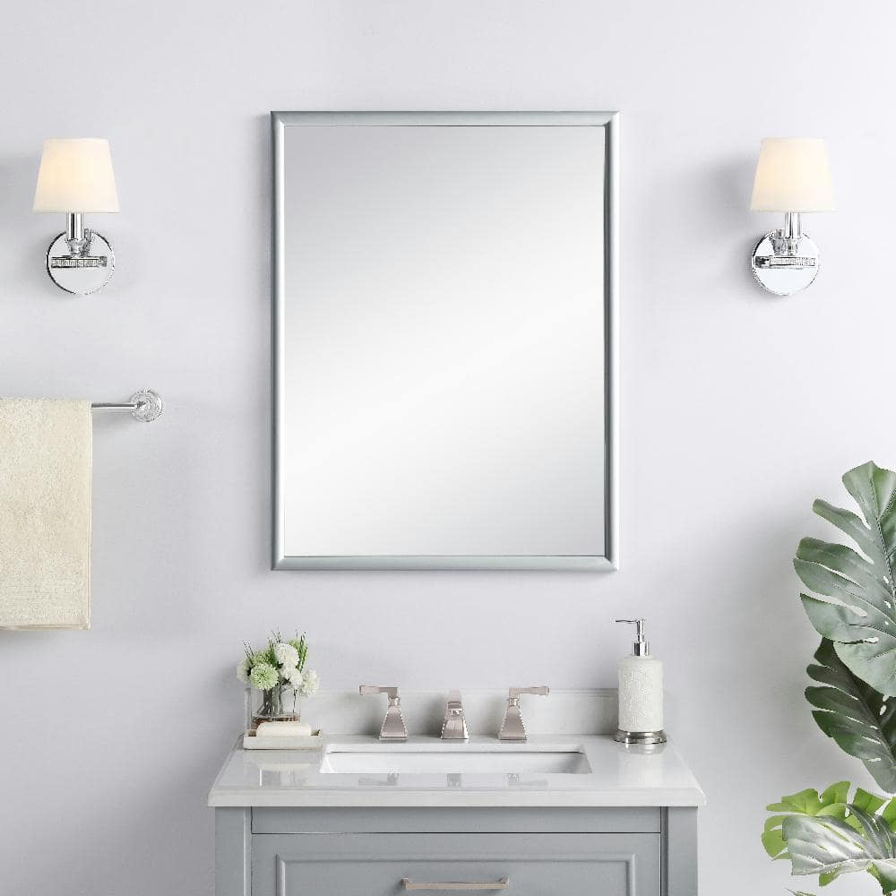 Home Decorators Collection Walter 24 in. W x 32 in. H Rectangular Framed Wall Mount Bathroom Vanity Mirror in Dove Gray