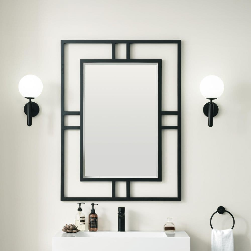 Home Decorators Collection Acken 40 in. W x 30 in. H Rectangular Aluminum/Stainless Steel Framed Wall Vanity Mirror in Matte Black