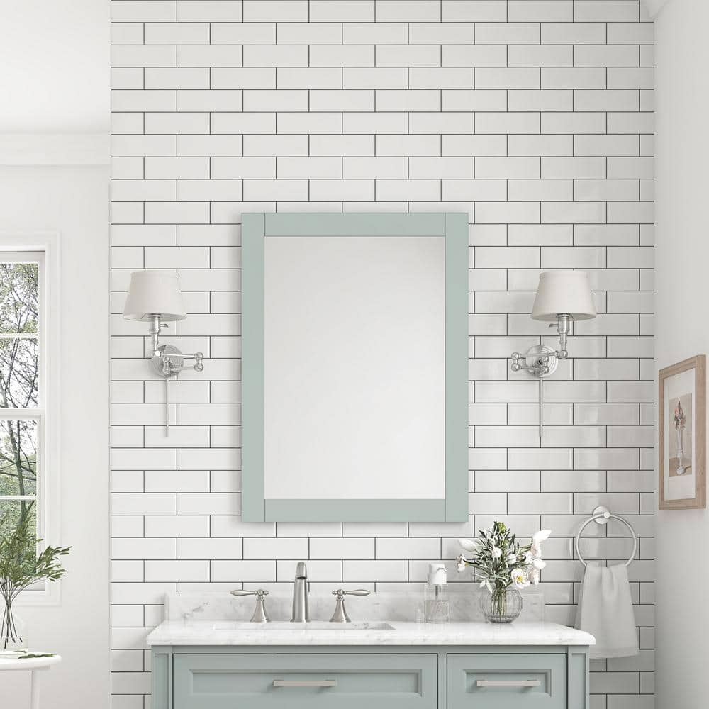 Home Decorators Collection Caville 24 in. W x 32 in. H Rectangular Framed Wall Mount Bathroom Vanity Mirror in Sage Green