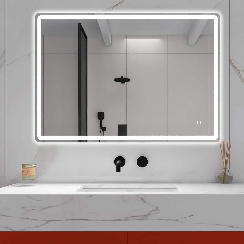 40 in. W x 28 in. H Rectangular Frameless Anti-Fog LED Wall Bathroom Vanity Mirror in Silver with Bluetooth