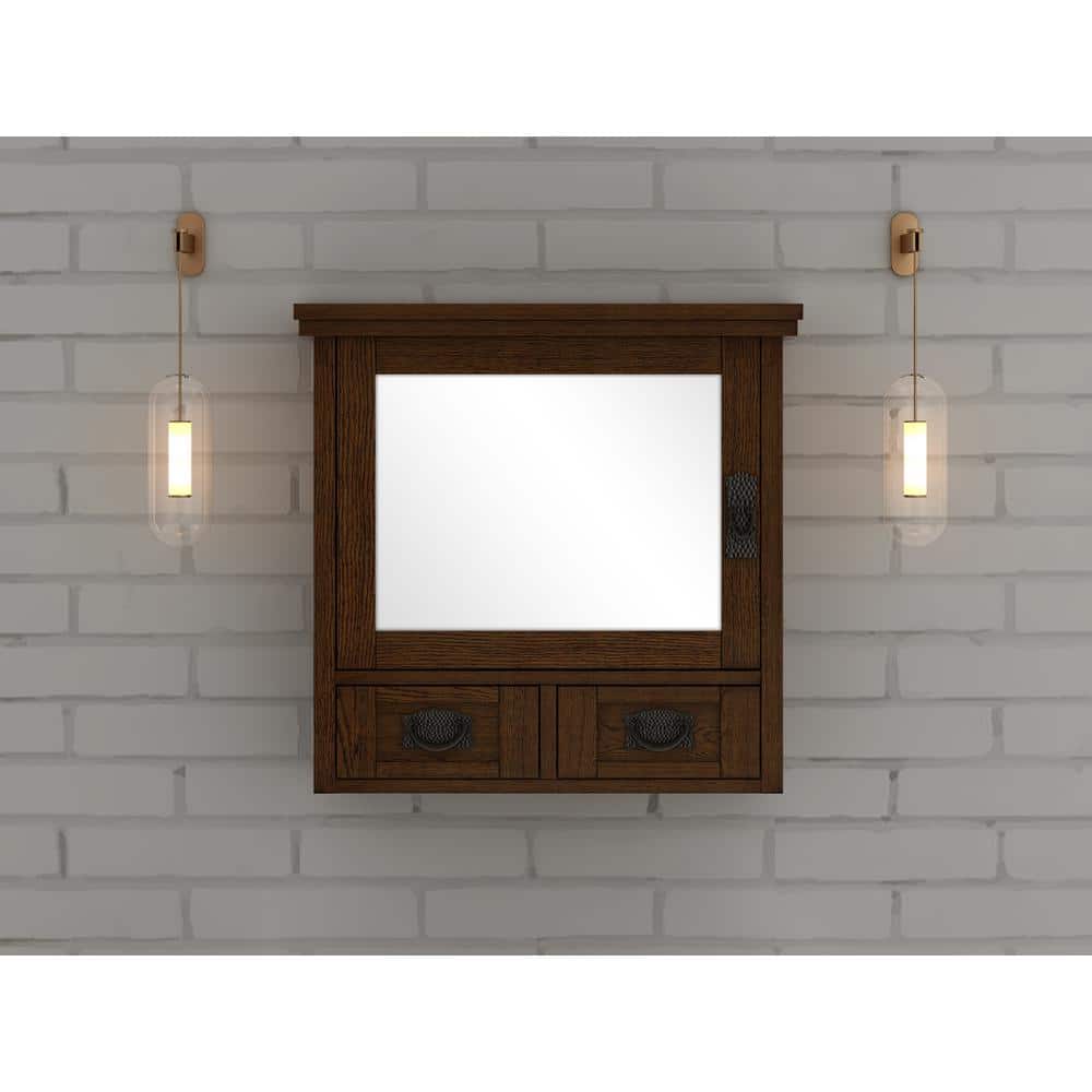 Home Decorators Collection Artisan 23.5 in. W x 22.75 in. H Rectangular Wood Framed Wall Bathroom Vanity Mirror in Dark Oak