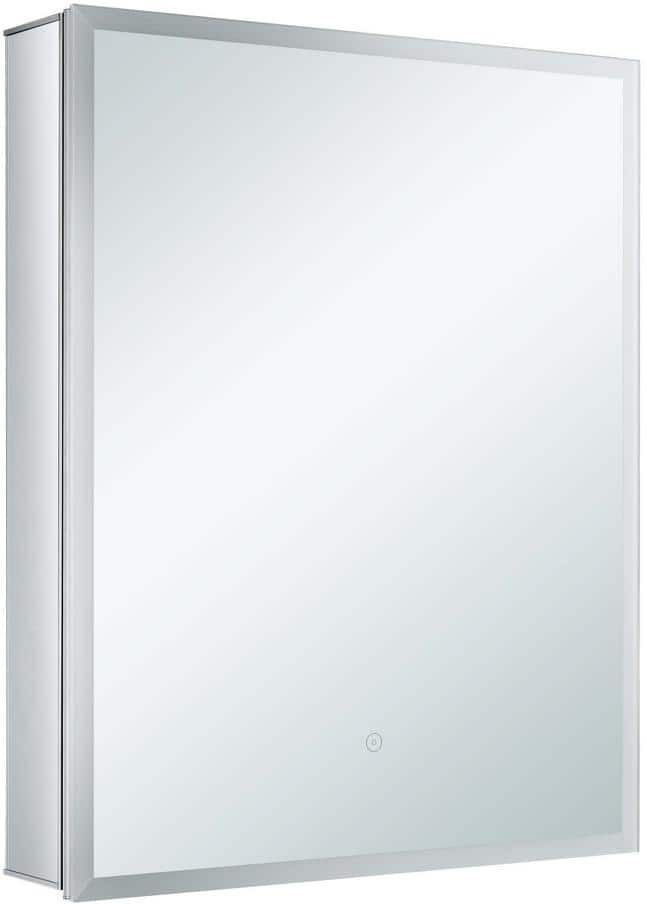 FINE FIXTURES 24 in. W x 36 in. H Silver Recessed/Surface Mount Medicine Cabinet with Mirror Left Hinge and LED Lighting