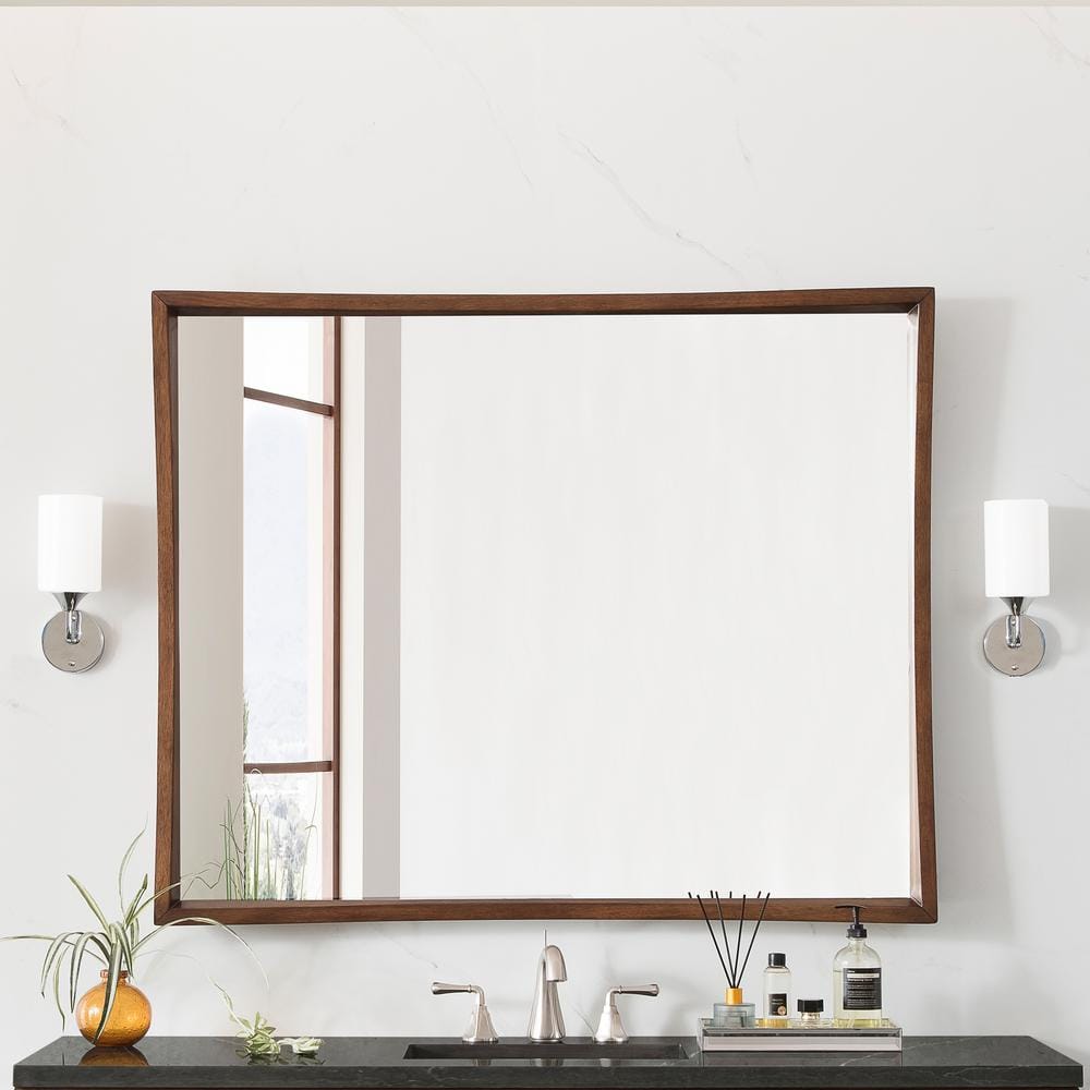 Home Decorators Collection Barrow 48 in. W x 39 in. H Rectangular Wood Framed Wall Bathroom Vanity Mirror in Mid Century Acacia