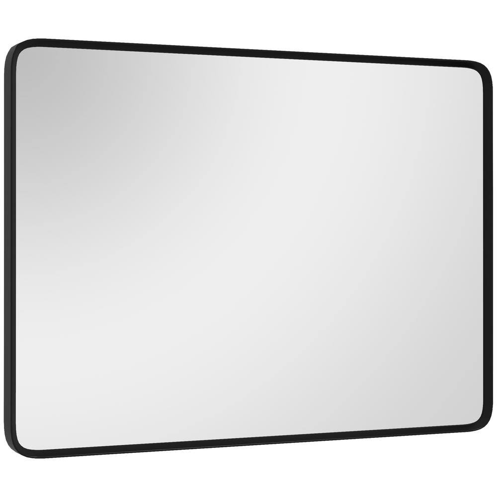 HOMCOM 39.75 in. W x 30 in. H Large Rectangular Aluminum Framed Wall Bathroom Vanity Mirror in Black