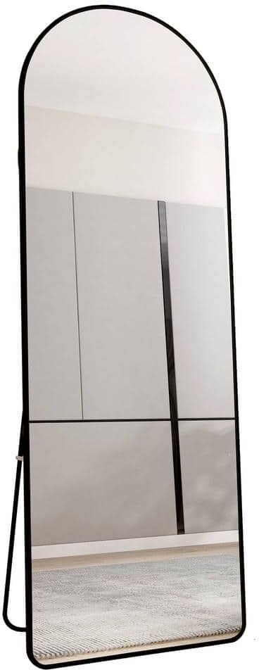 23 in. W x 65 in. H Arched Black Metal Framed Floor Mirror, Full Length Mirror for Bath Bedroom Porch, Clothing Store