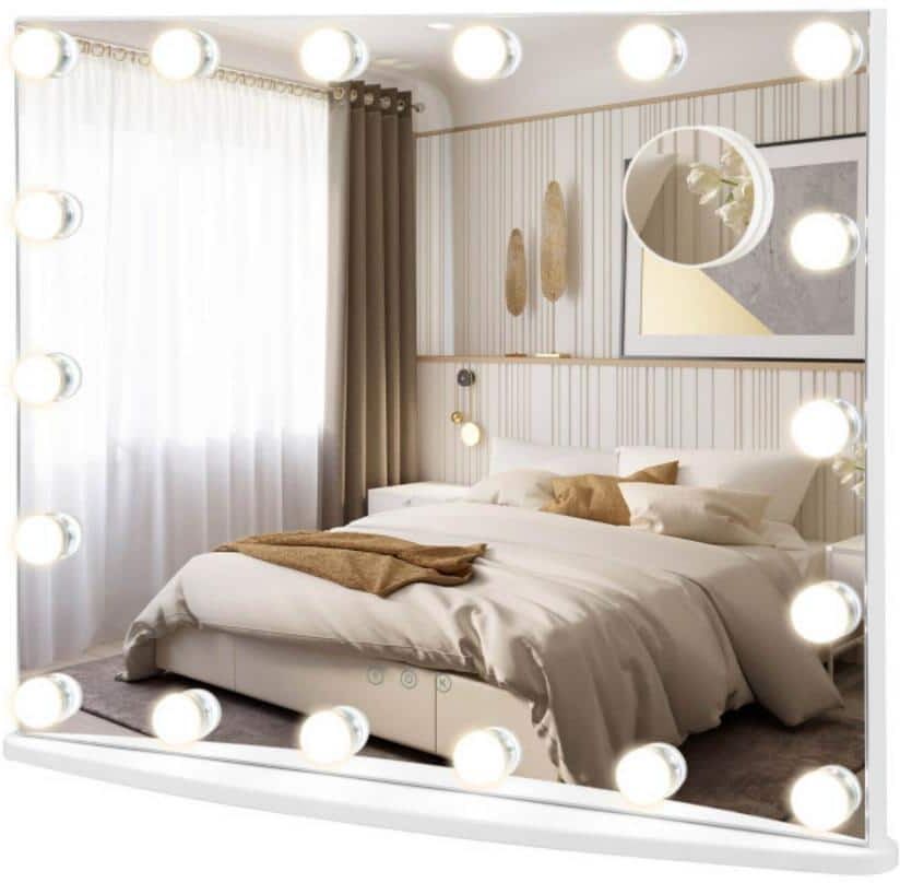 Bunpeony 25.5 in. W. x 20.5 in. H Rectangular Wall Mirror Bathroom Makeup Mirror with 18-Dimmable LED Bulbs