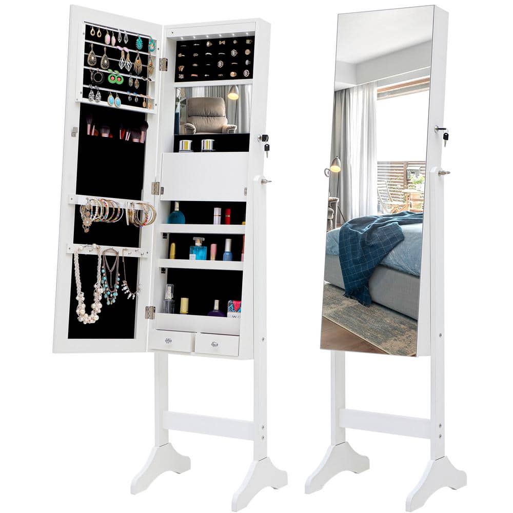 White Fashion Simple Jewelry Storage Mirror Cabinet With LED Lights