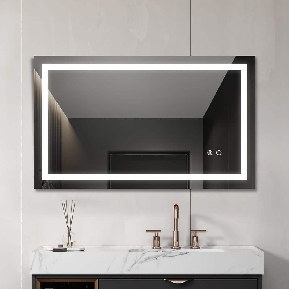 60 in. W x 36 in. H Rectangular Frameless Wall Mounted Bathroom Vanity Mirror, LED Lighted Makeup Vanity Mirror in White