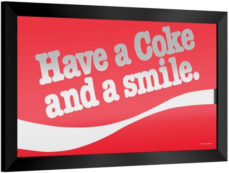 Coca-Cola Have a Coke and a Smile 26 in. W x 15 in. H Wood Black Framed Mirror