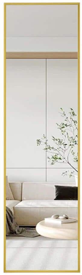 16 in. W x 59 in. H Rectangle Framed Floor Standing Mirror, Wall Mirror with Stand Aluminum Alloy Thin Frame Gold Mirror