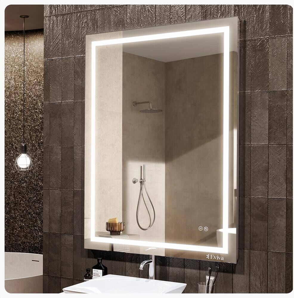 Eviva LED 48 in. W x 36 in. H Small Rectangular Frameless Anti-Fog Wall Mount Bathroom Vanity Mirror in Glass