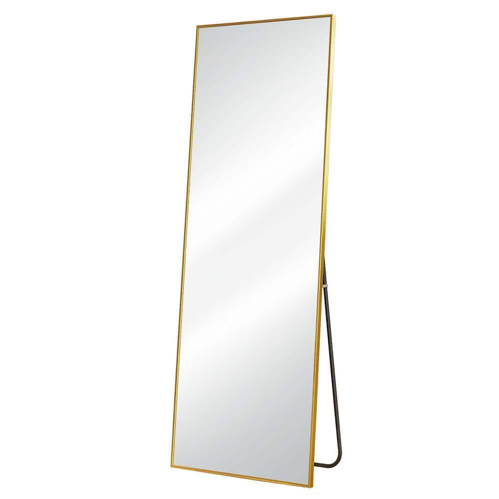 23.6 in. W x 64.9 in. H Rectangular Aluminum Framed Wall Bathroom Vanity Mirror in Golden with Stands