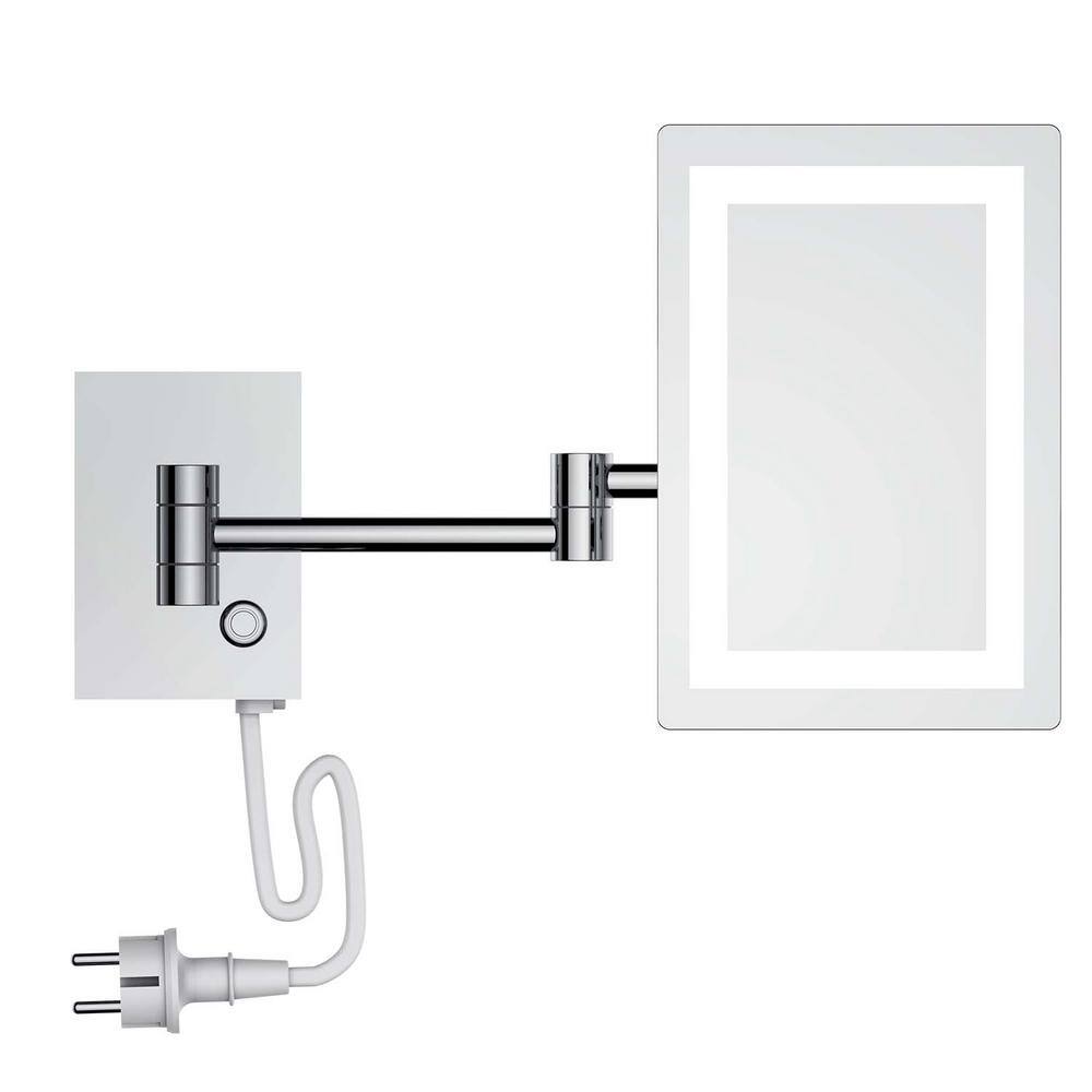 INSTER 6.3 in. x 9.4 in. LED Lighted Rectangle Wall Mount 3X Magnification Bathroom Makeup Mirror in Chrome