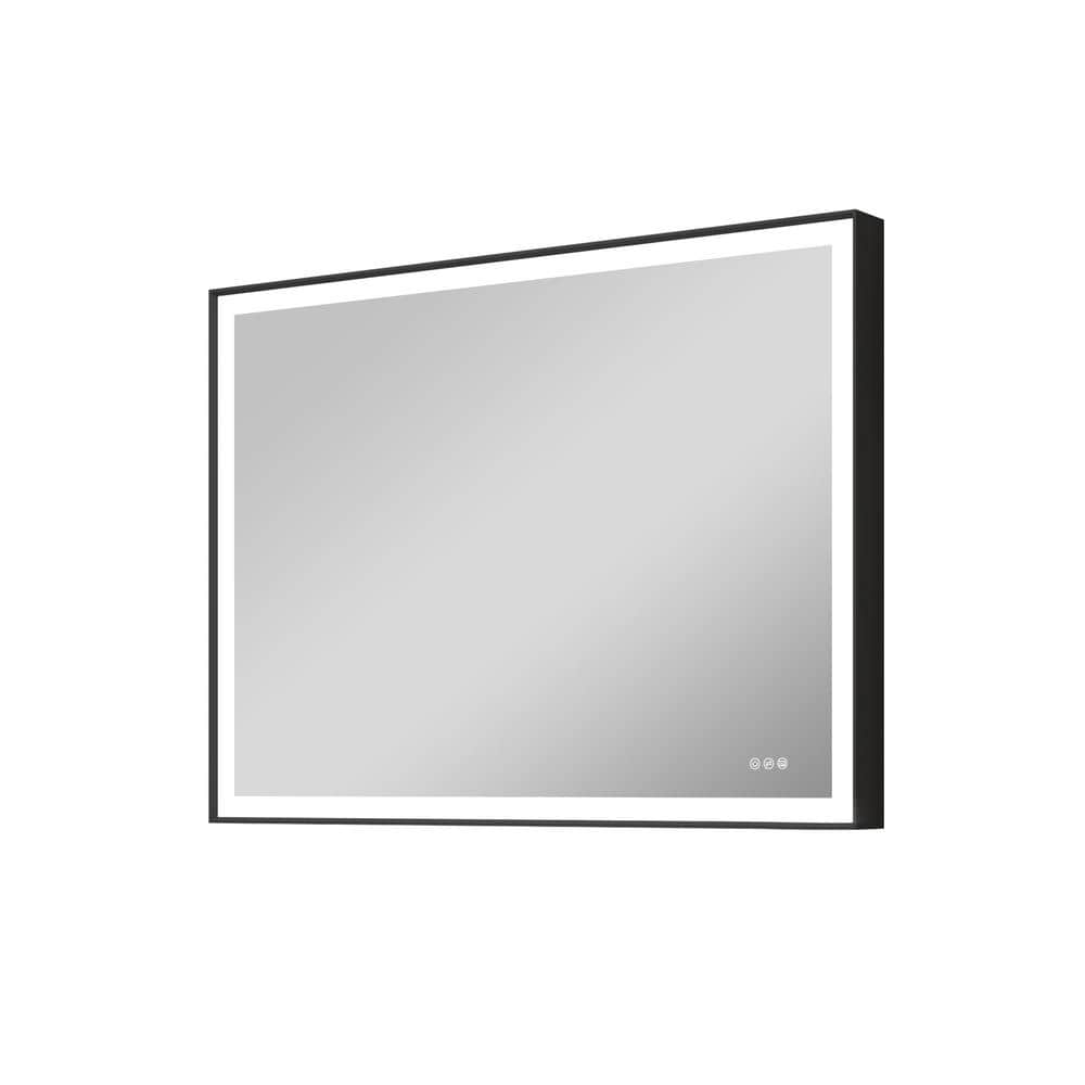 WELLFOR ERIC 48 in. W x 36 in. H Rectangular Aluminum Heavy Duty Framed Dimmable LED Wall Bathroom Vanity Mirror in Matte Black