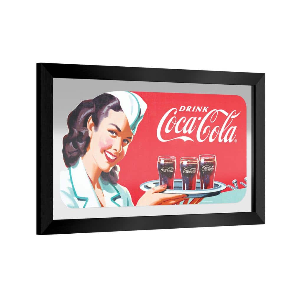 Coca-Cola Waitress 26 in. W x 15 in. H Wood Black Framed Mirror
