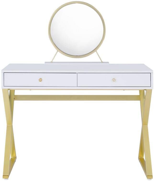 Aoibox 42 in. W x 20 in. D x 31 in. H White Wooden Makeup Vanity with Mirror, Jewelry Trays, and Golden Frame